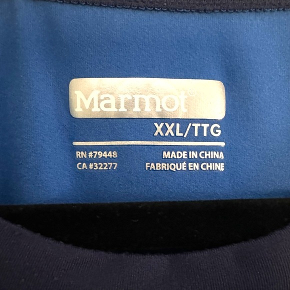 Marmot Mens Long Sleeve Raglan Shirt Blue Dark Gray XXLT TG Outdoor Hiking - Picture 4 of 11